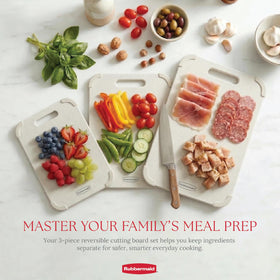 Rubbermaid wheat fiber cutting board medium on counter ideal for vegetables