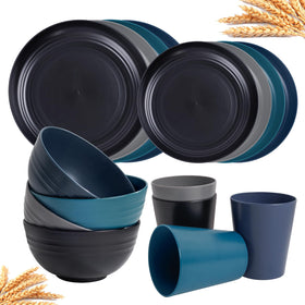 Rubtlamp 16Pcs wheat straw dinnerware set on table in four colors for family meals