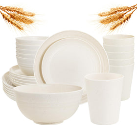 Rubtlamp 12 plates set in beige, durable and unbreakable for everyday meals.