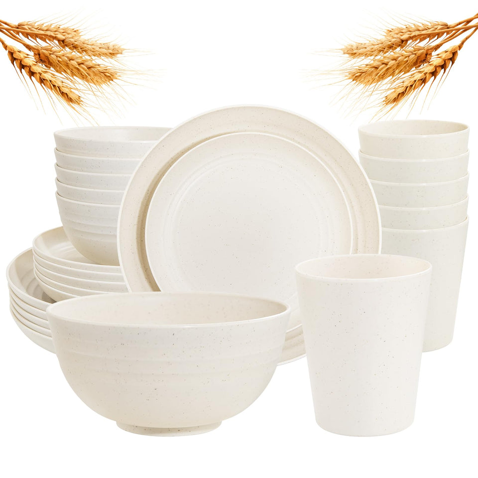 Rubtlamp 12 plates set in beige, durable and unbreakable for everyday meals.