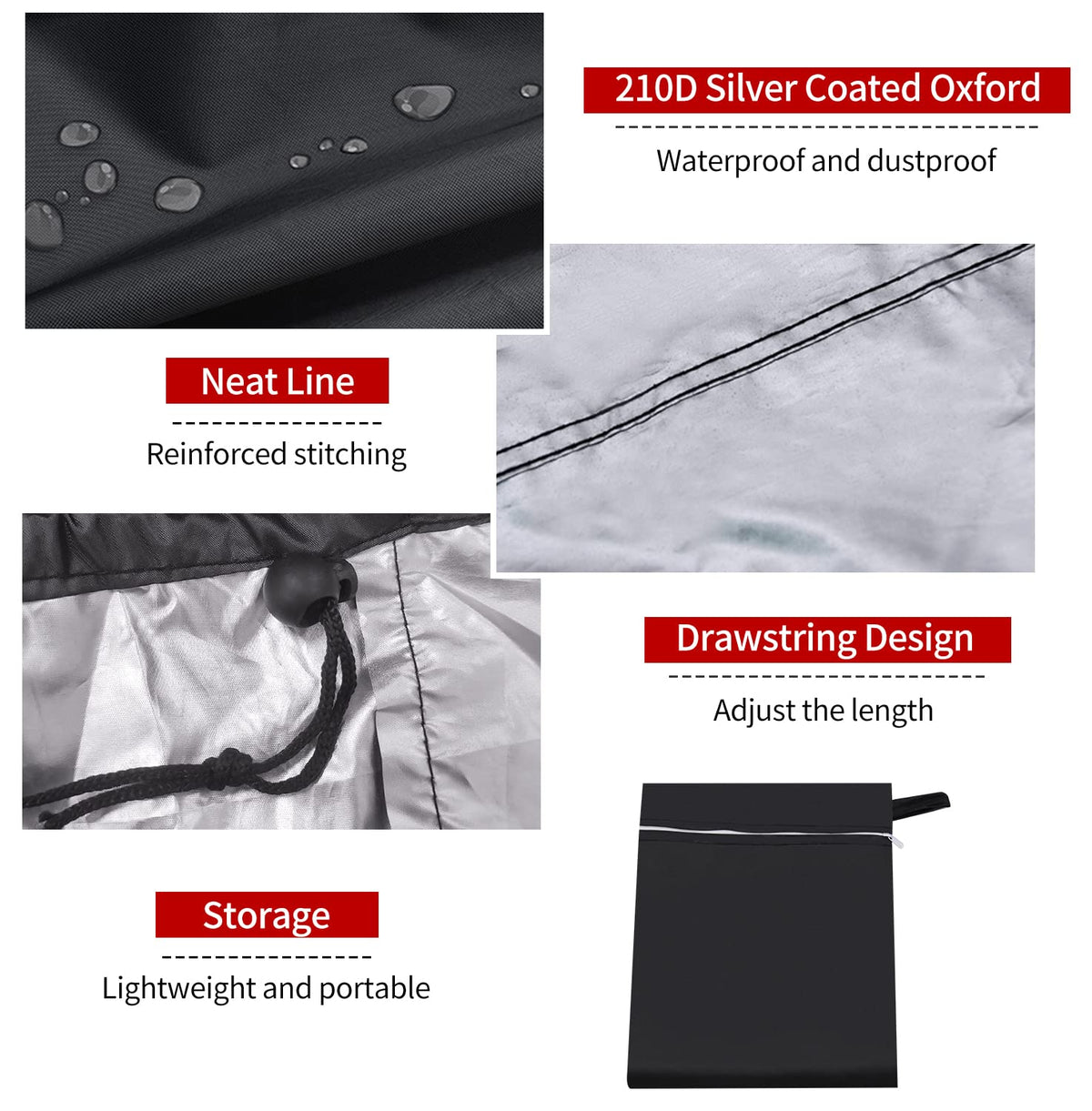 RUBY.Q material close-up highlighting durable 210D oxford fabric