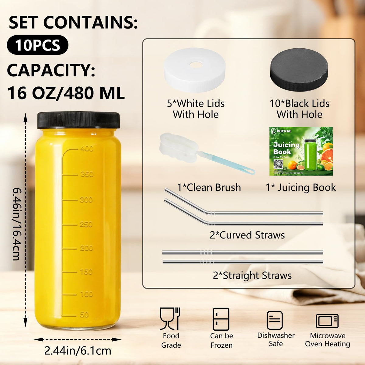 Ruckae glass bottle set with lids for organized storage and easy transport