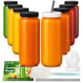 Ruckae 16oz juice bottles with lids for fresh juice storage and portability.