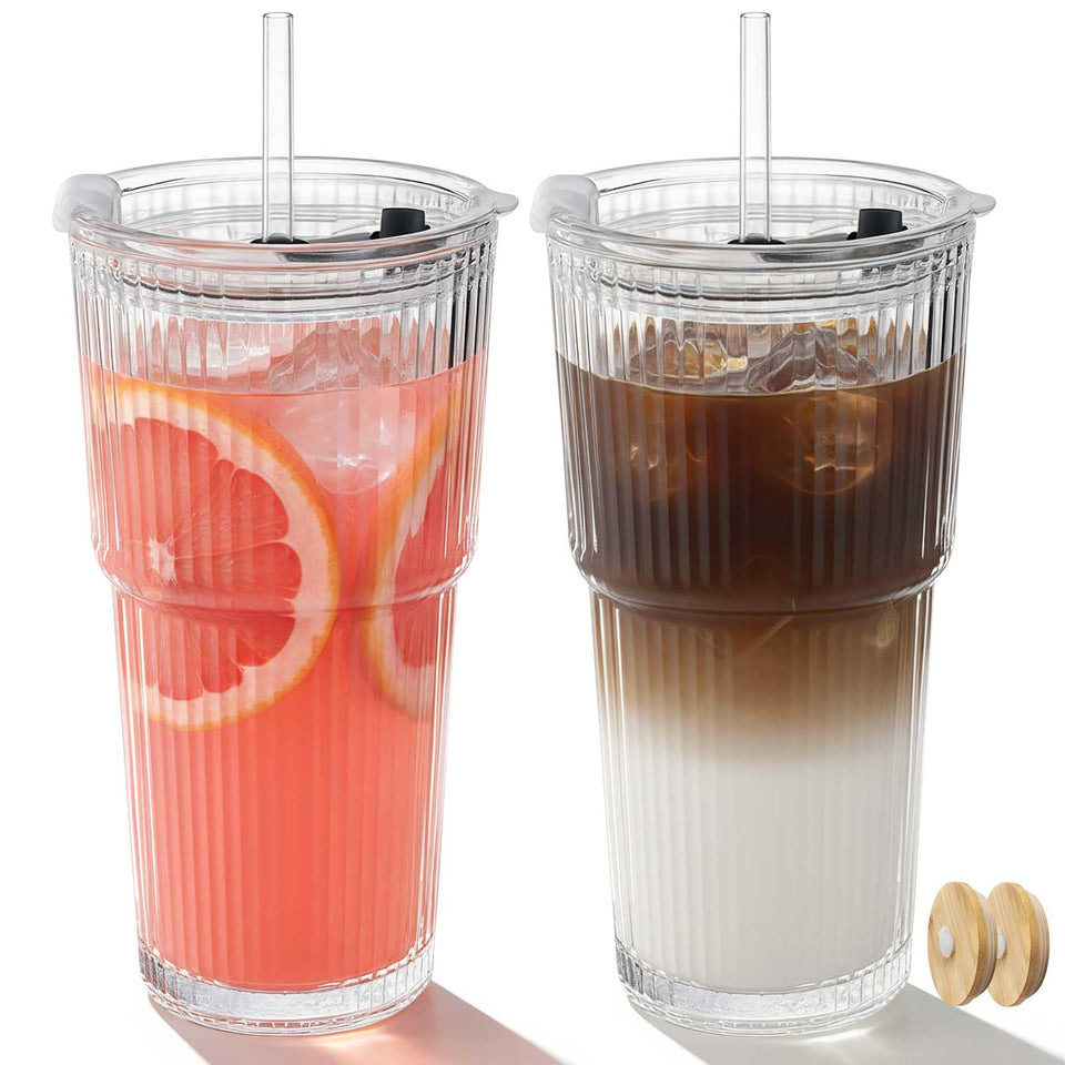 Ruckae 20oz ribbed tumbler with bamboo lid for everyday coffee.