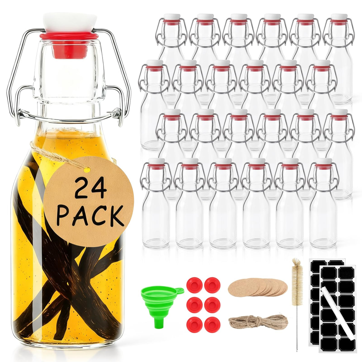 Ruckae 24 pack swing top bottle close up highlighting durable glass for daily use