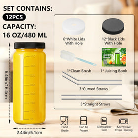 Ruckae glass juice bottles with leakproof lids for portable beverages.