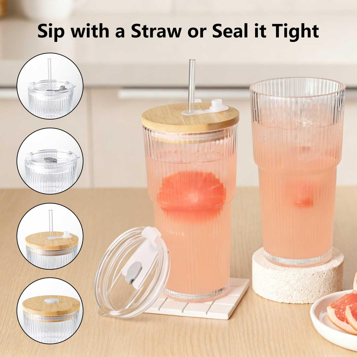 Ruckae two-pack glass tumblers for home, office, or gifting.
