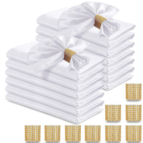 RUDONG M white satin napkins with rings on table for wedding decor