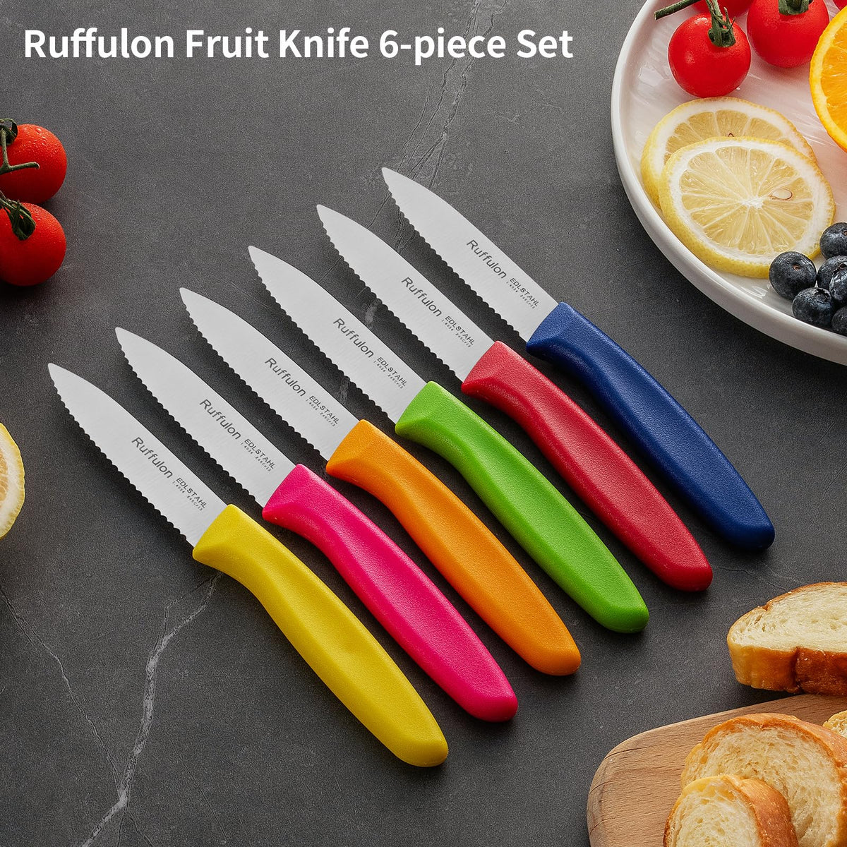 Ruffulon knife used to slice fruits and vegetables efficiently.