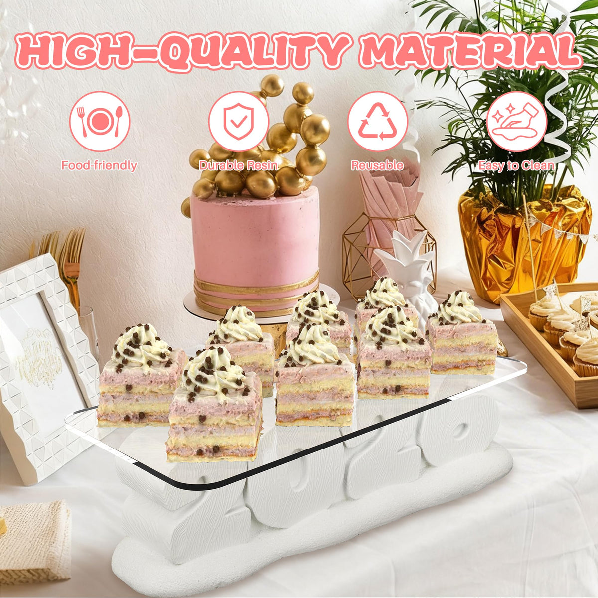 RUFHVTY resin-based stand stays sturdy on busy party tables.