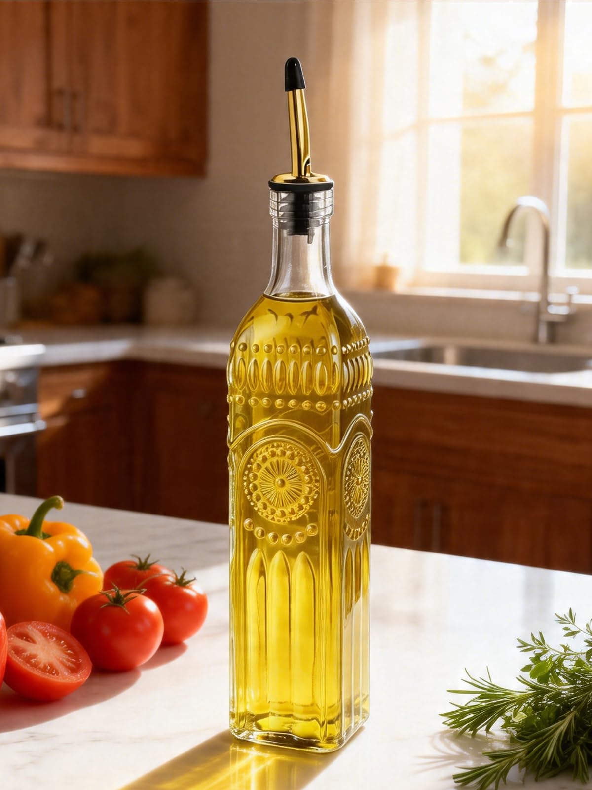 Ruiao clear glass bottle showing 17oz capacity for easy portioning.