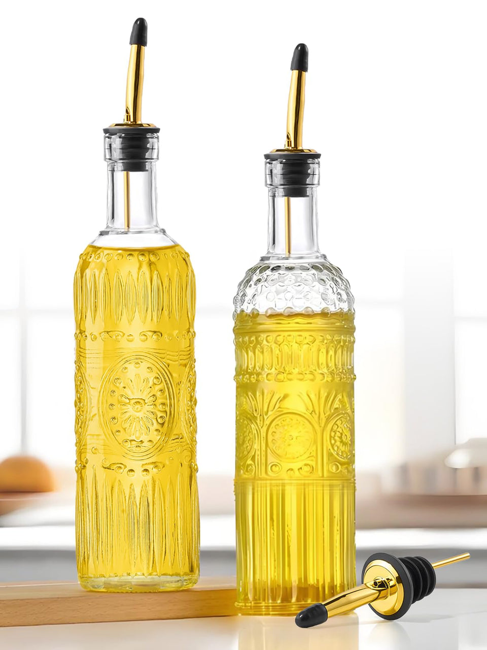 Ruiao olive oil dispenser with clear glass bottle for precise, mess-free pouring.