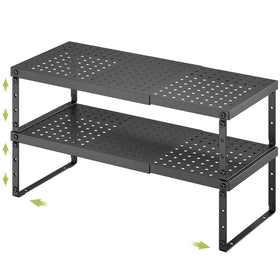 RUILALIFE expandable cabinet organizer shelf on a countertop showing extra storage space