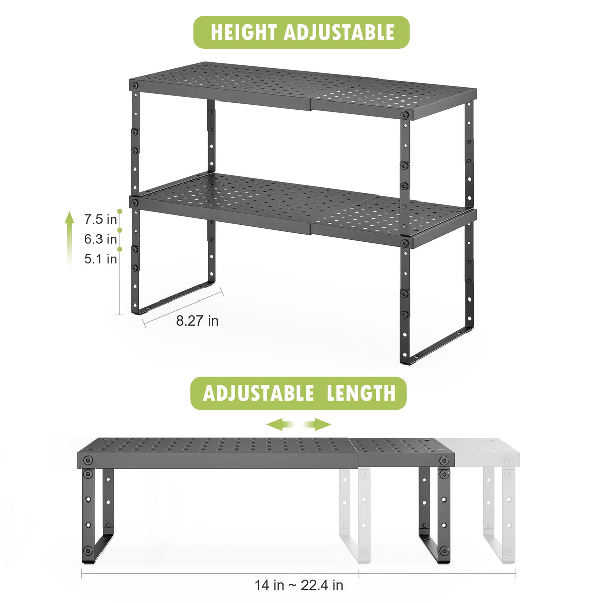 RUILALIFE stackable pantry shelf riser creates two-tier storage for cans and jars