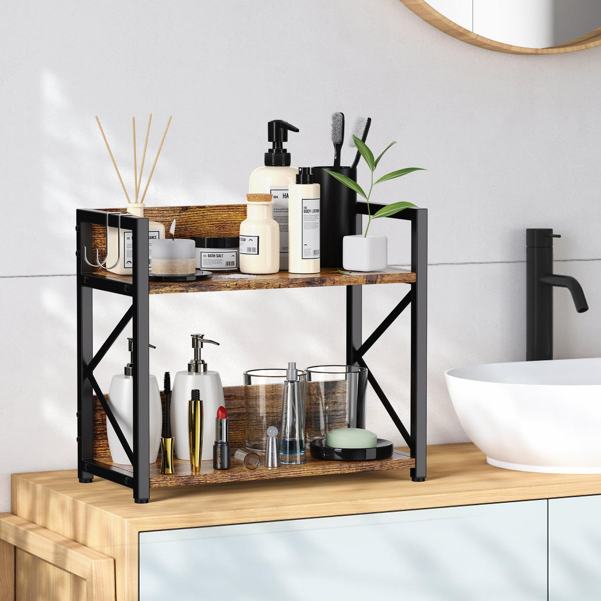 RUILALIFE two-tier countertop shelf maximizes space while staying accessible