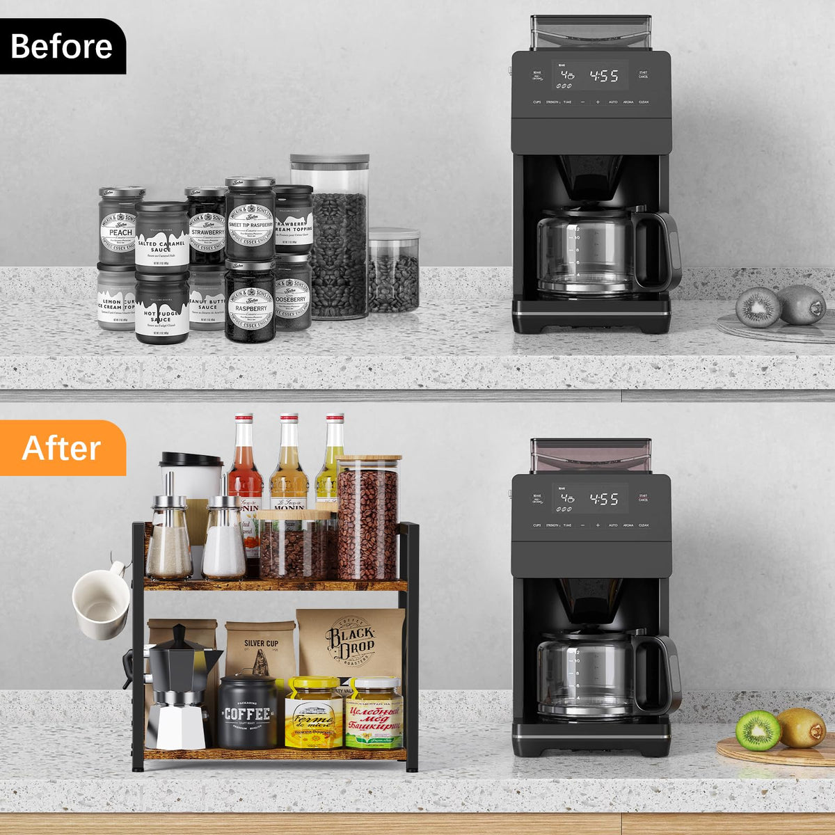 RUILALIFE wooden spice rack two-tier design saves kitchen space