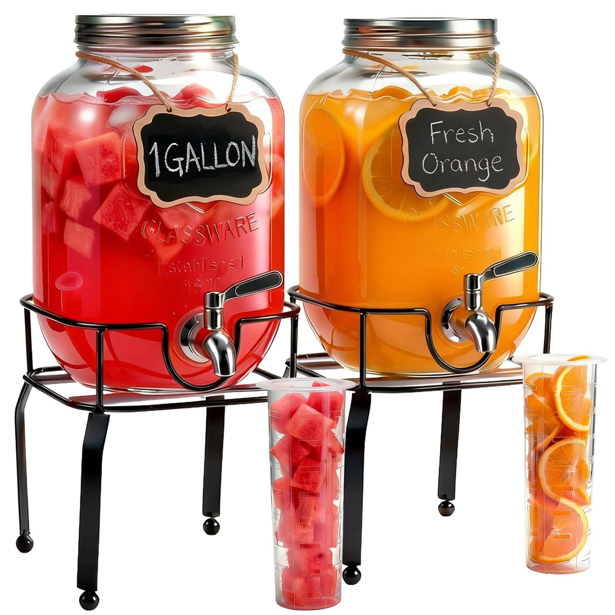 RuileMei 2-pack gallon glass dispenser with stand for party beverages