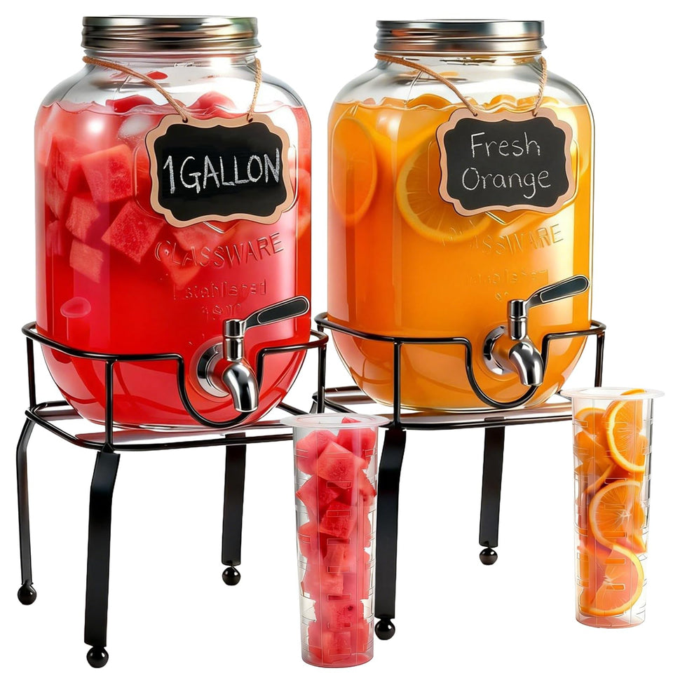 RuileMei 2-pack gallon glass dispenser with stand for party beverages