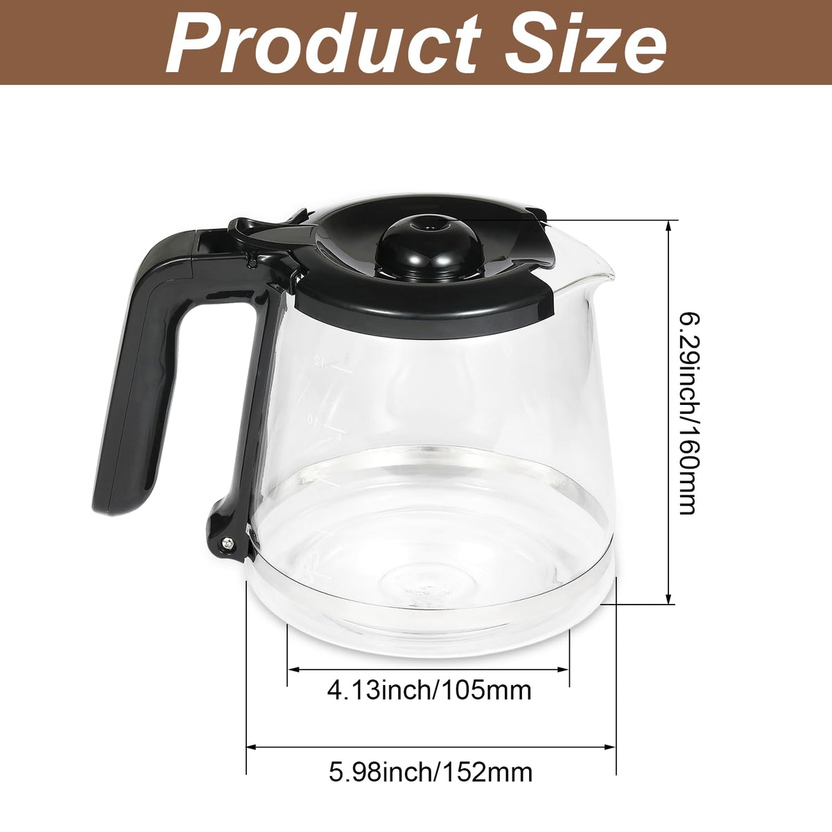 Ruioaw replacement glass carafe with clear measurement markings.