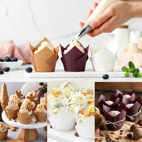 Ruisita mini tulip cups closeup shows greaseproof paper for sturdy muffins and easy release.