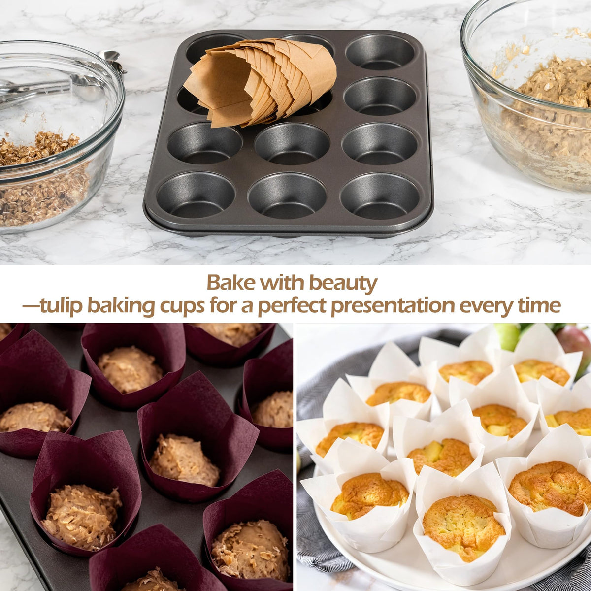 Ruisita mini tulip cups muffins on plate demonstrate bite-sized dessert presentation.