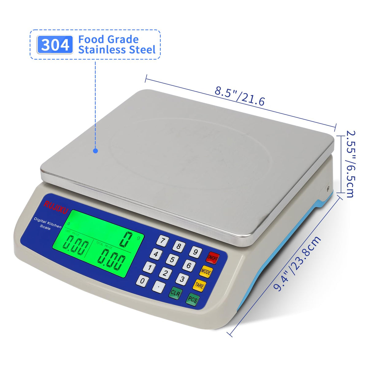 RUJIXU 30kg commercial scale side panel with clear units for bakery and meat prep