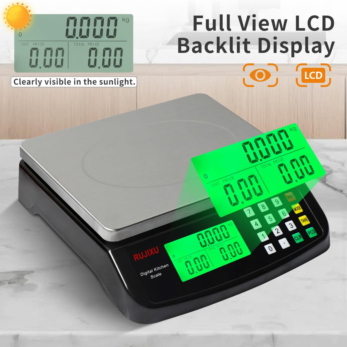 RUJIXU LCD backlit display aids quick reading in dim prep areas
