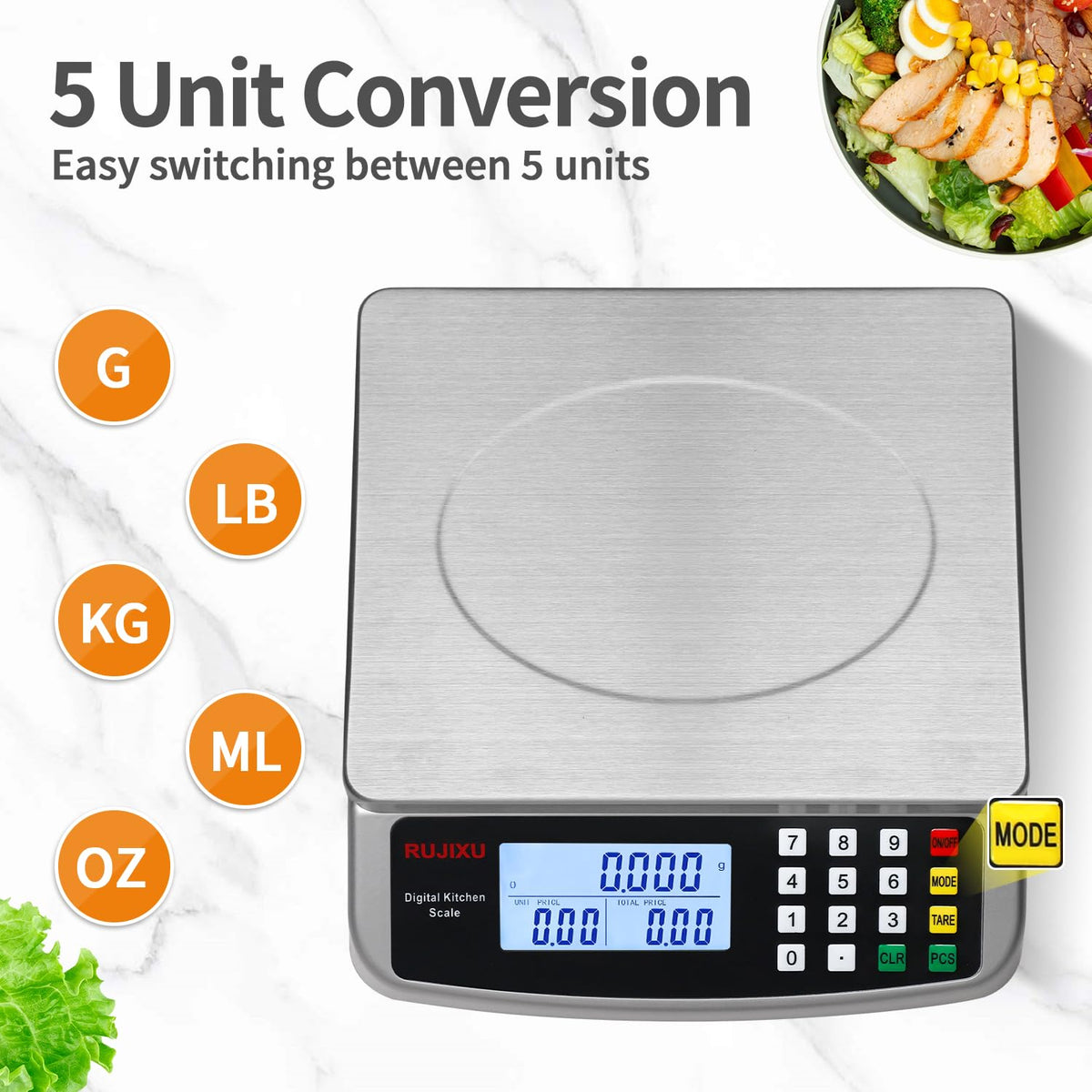 RUJIXU scale powered by batteries for portable kitchen use.