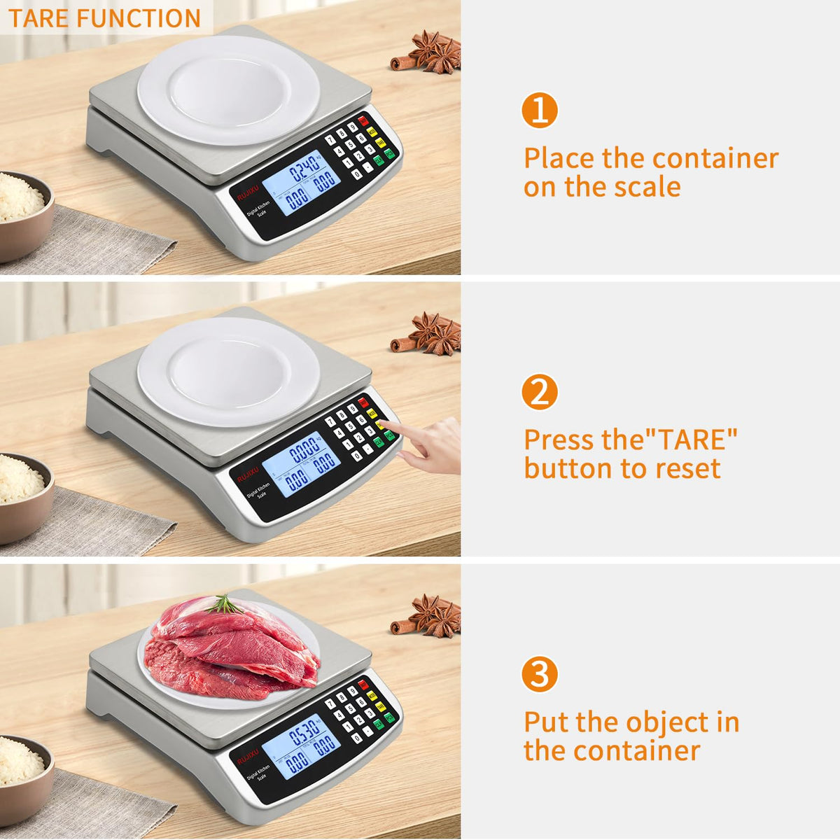 RUJIXU versatile kitchen scale for baking, cooking, DIY.