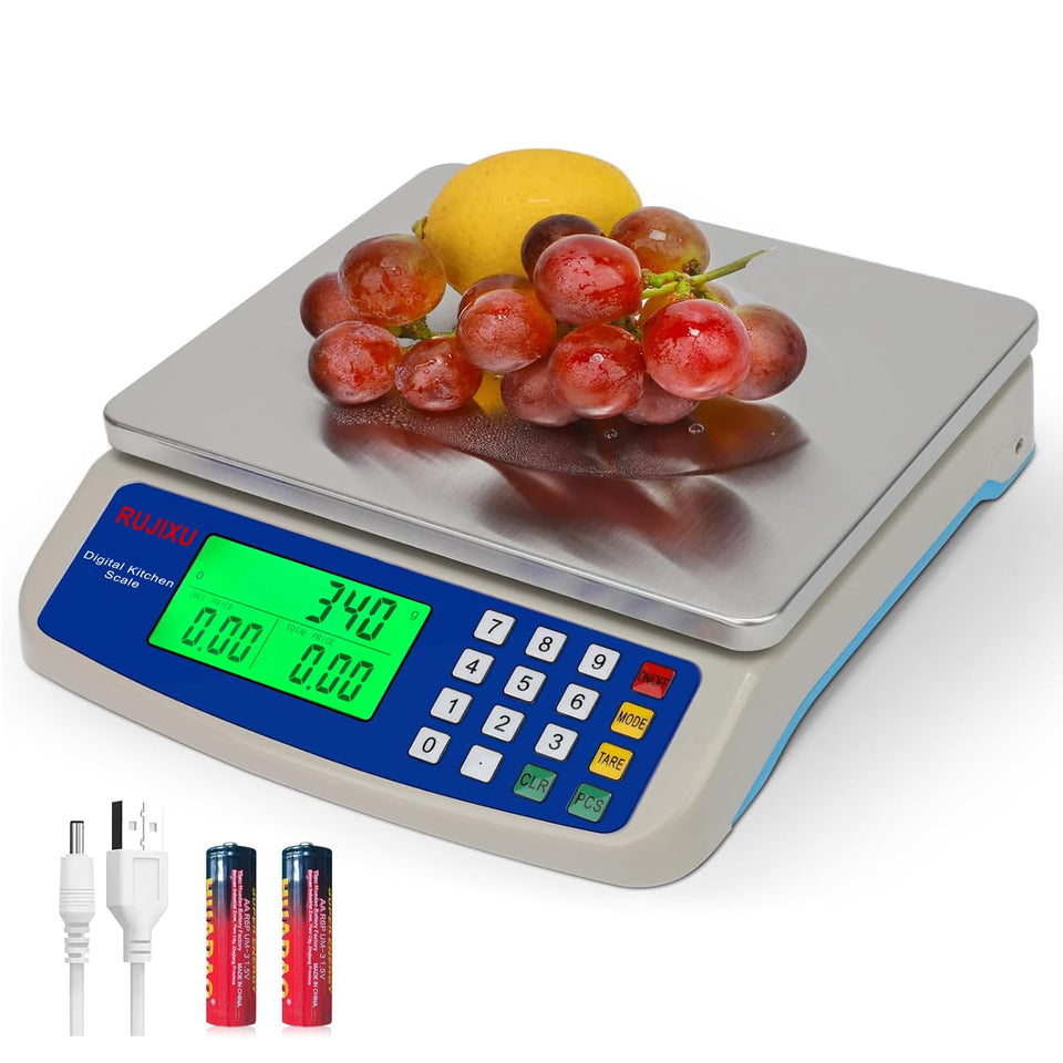 RUJIXU large digital kitchen scale top view, compact footprint for precise cooking prep
