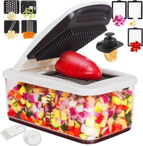 RüK Vegetable Chopper with extralarge blades for fast, even slicing.