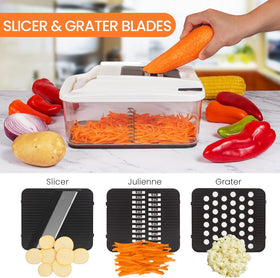 RüK safety holders secure vegetables during chopping for safe use.