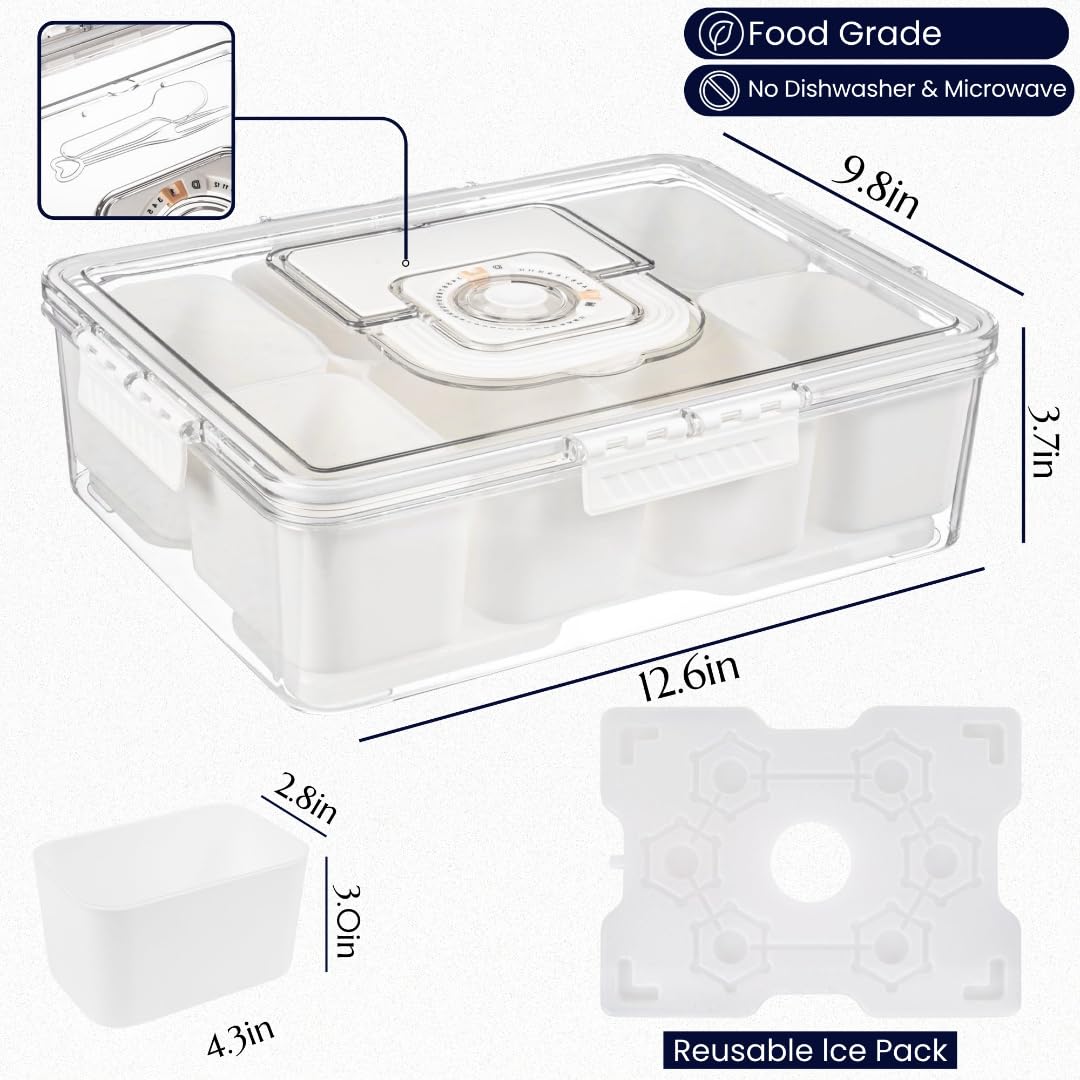 Runche Snackle Box with eight compartments keeps flavors separated for travel.