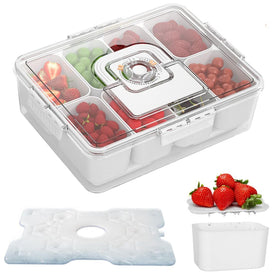 Runche Snackle Box with ice pack keeps snacks cool during outdoor adventures.