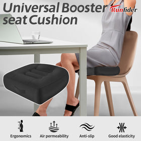 Runfider car booster cushion side view showing raised seating and improved visibility.