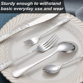 Runfly floral laser-etched design decorates the cutlery with graceful patterns