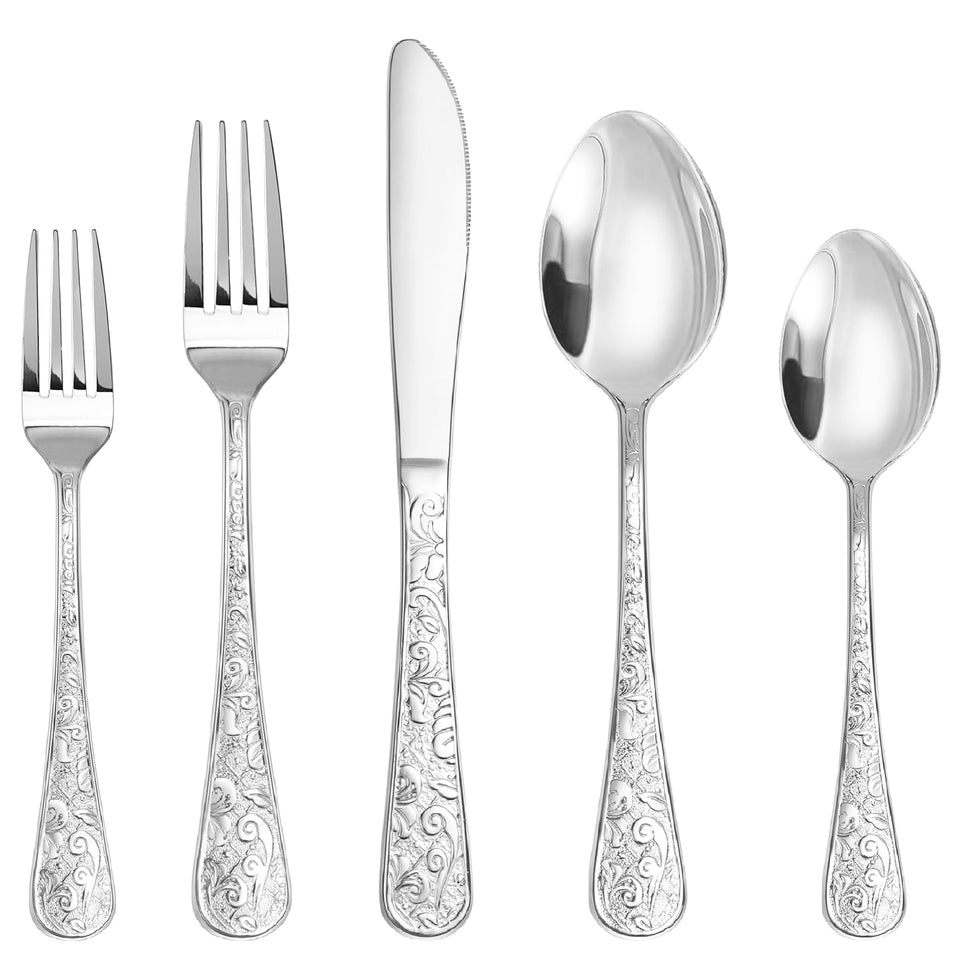 Runfly vintage carved flatware pattern adds elegant detail for refined at-home dining
