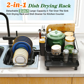 Runnatal 2-tier drainer maximizes counter space and utensil organization