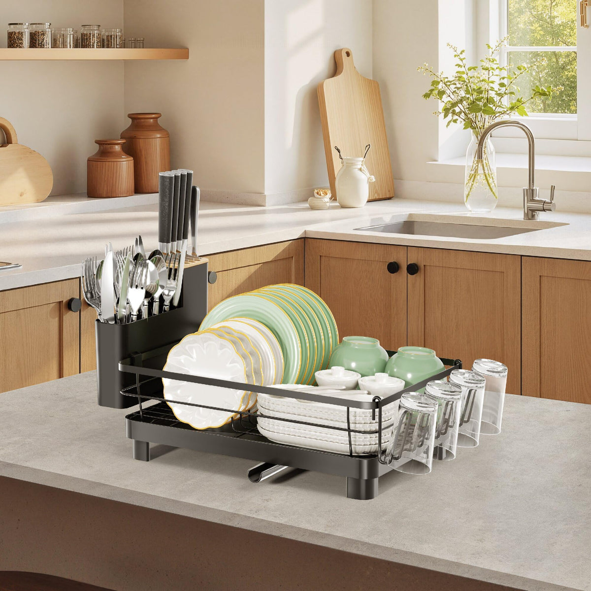 Runnatal dish drying rack black finish complements modern kitchens.