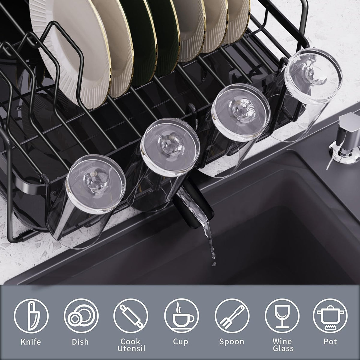 Runnatal cup holder incorporated for easy cup and utensil access.