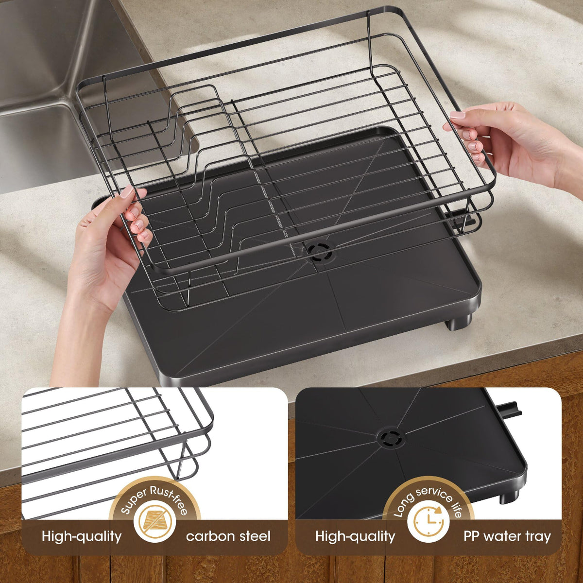 Runnatal dish drying rack cup holder keeps cups organized after use.