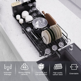 Runnatal large-capacity rack holds plates, cups, and pots.