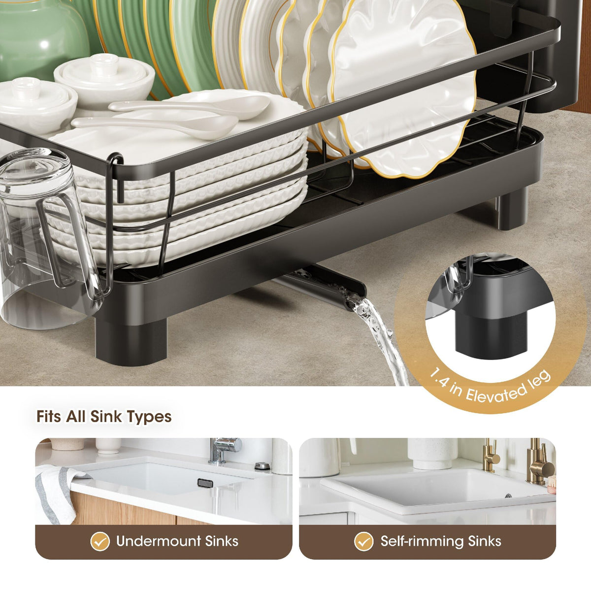 Runnatal dish drying rack stainless steel frame provides rust-resistant durability.