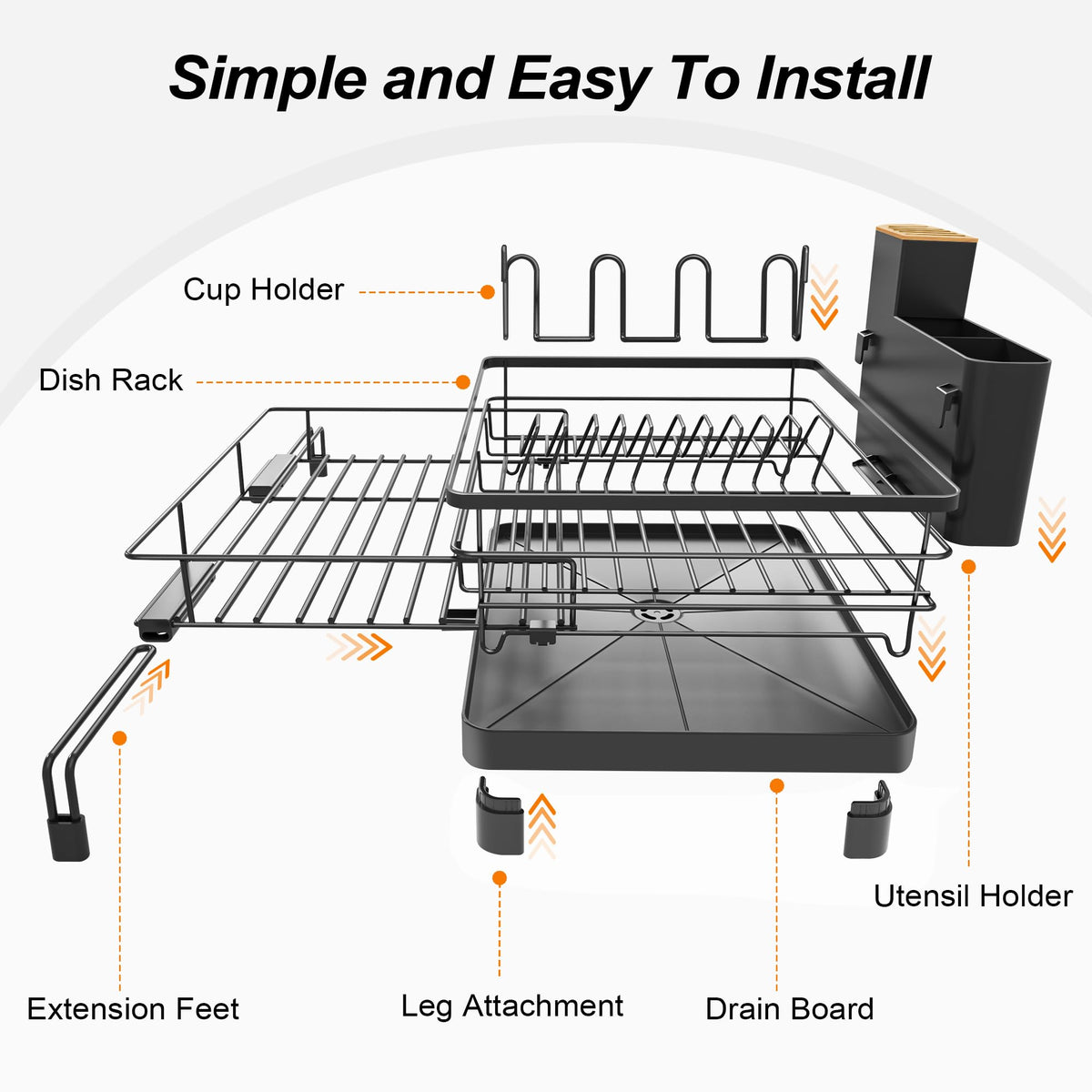 Runnatal dish drying rack includes utensil and cup holder for organized drying.