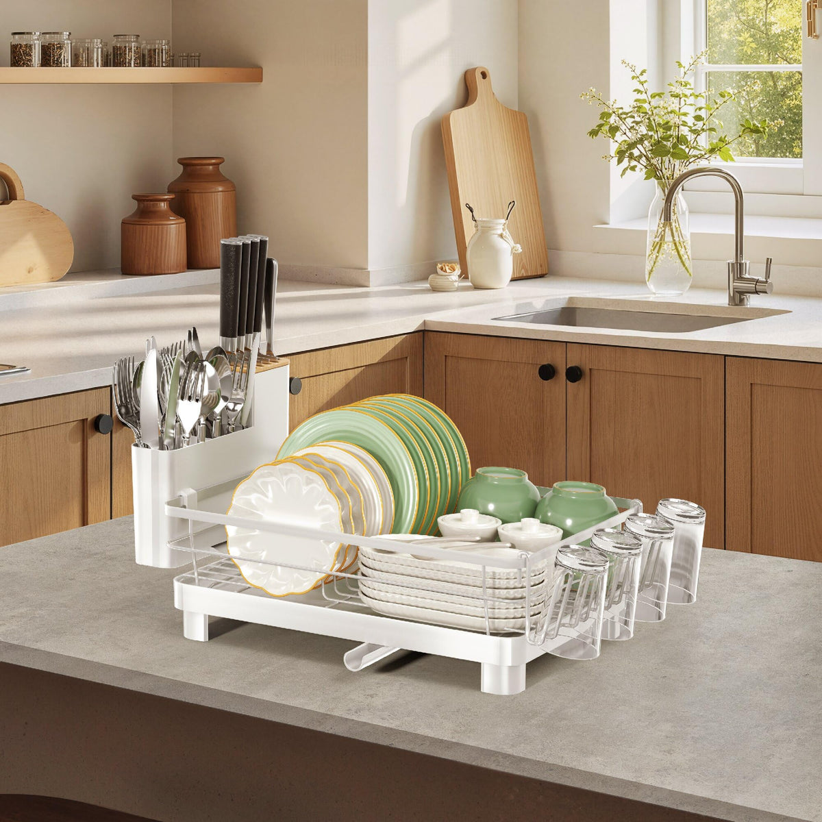 Runnatal dish rack water-flow guide directs water to sink