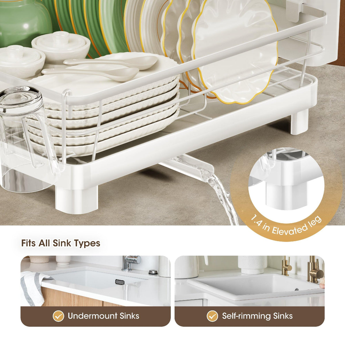 Runnatal white rack blends with modern countertops