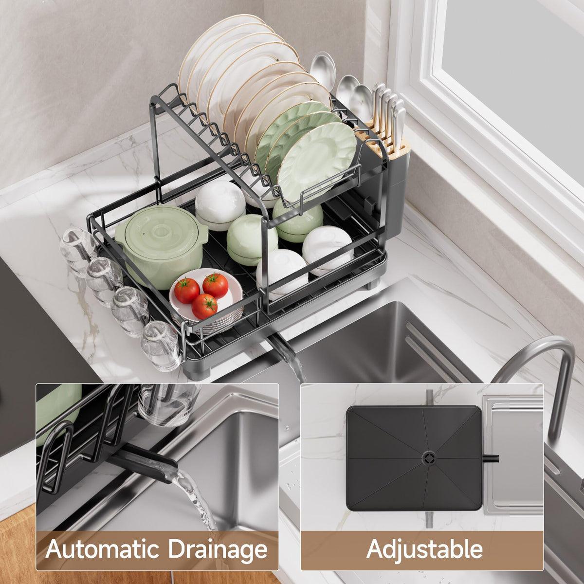 Runnatal knife block and utensil holder organize forks and knives neatly.