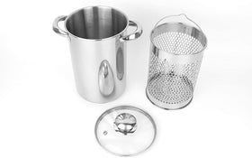 Runzi Asparagus Pot steamer basket ready for vegetables and pasta steaming.