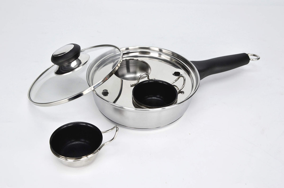 RUNZI egg poacher pan 2-cup set for quick, perfectly poached eggs.
