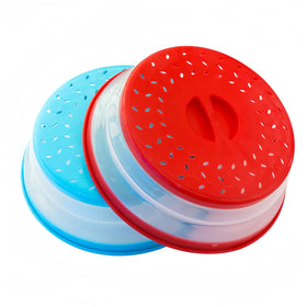 RUNZI Pack2 collapsible microwave cover fully assembled, protecting against splatters.
